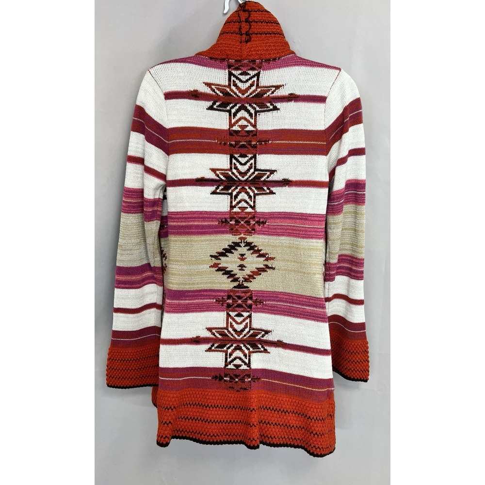 BCBG MAXAZRIA Women's S Open Sweater Cardigan Red-Orange White Southwest Western - Picture 4 of 11
